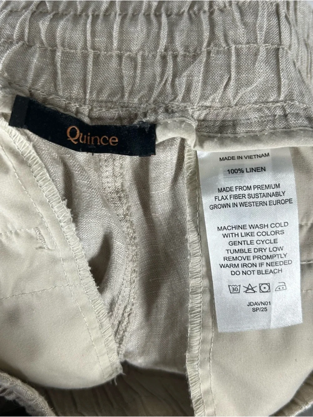 Quince Beige Drawstring Linen-Blend Trousers